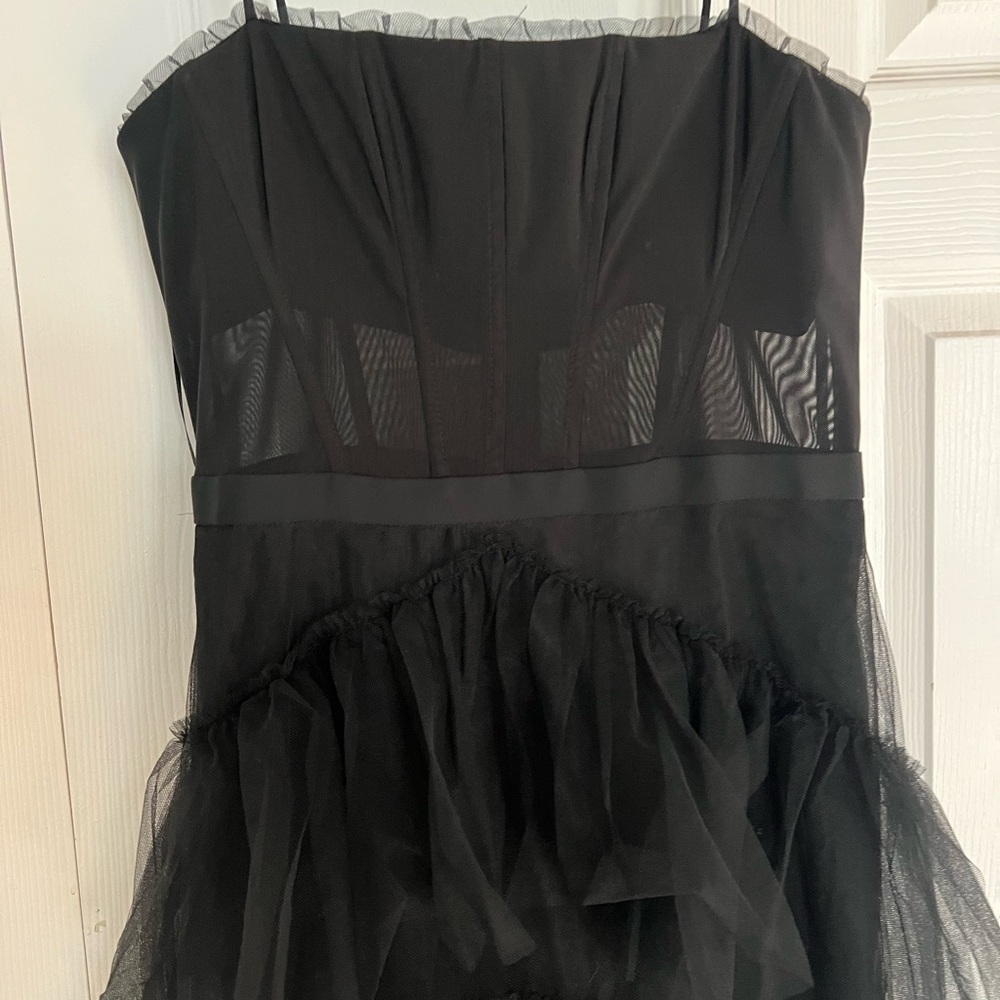 BCBG Black Mesh Dress / Oly Tiered Ruffle Tulle Evening Gown - Picture 4 of 6